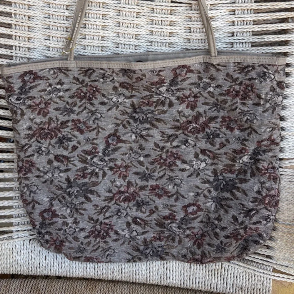 Vintage Floral Tapestry Tote Bag Brown Tan  Aztec Southwest NWT Boho